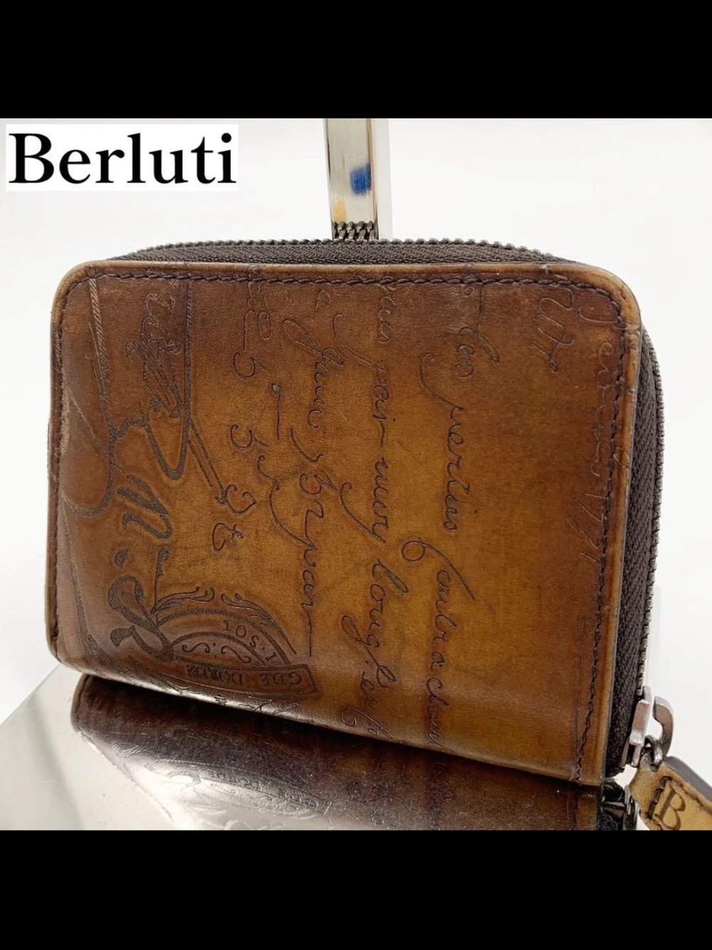 Berluti Brown Patina Leather Zip Wallet